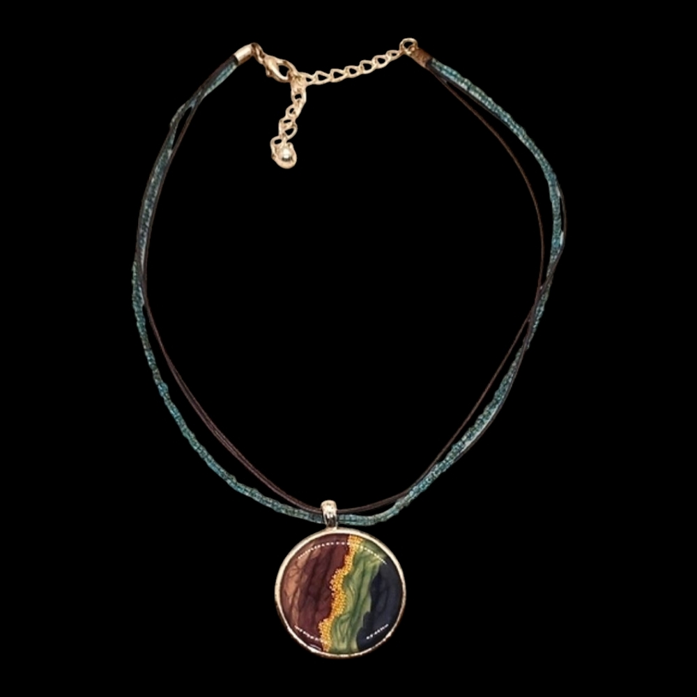 Enameled Multicolor triple strand Pendant Necklace Kenneth Cole
